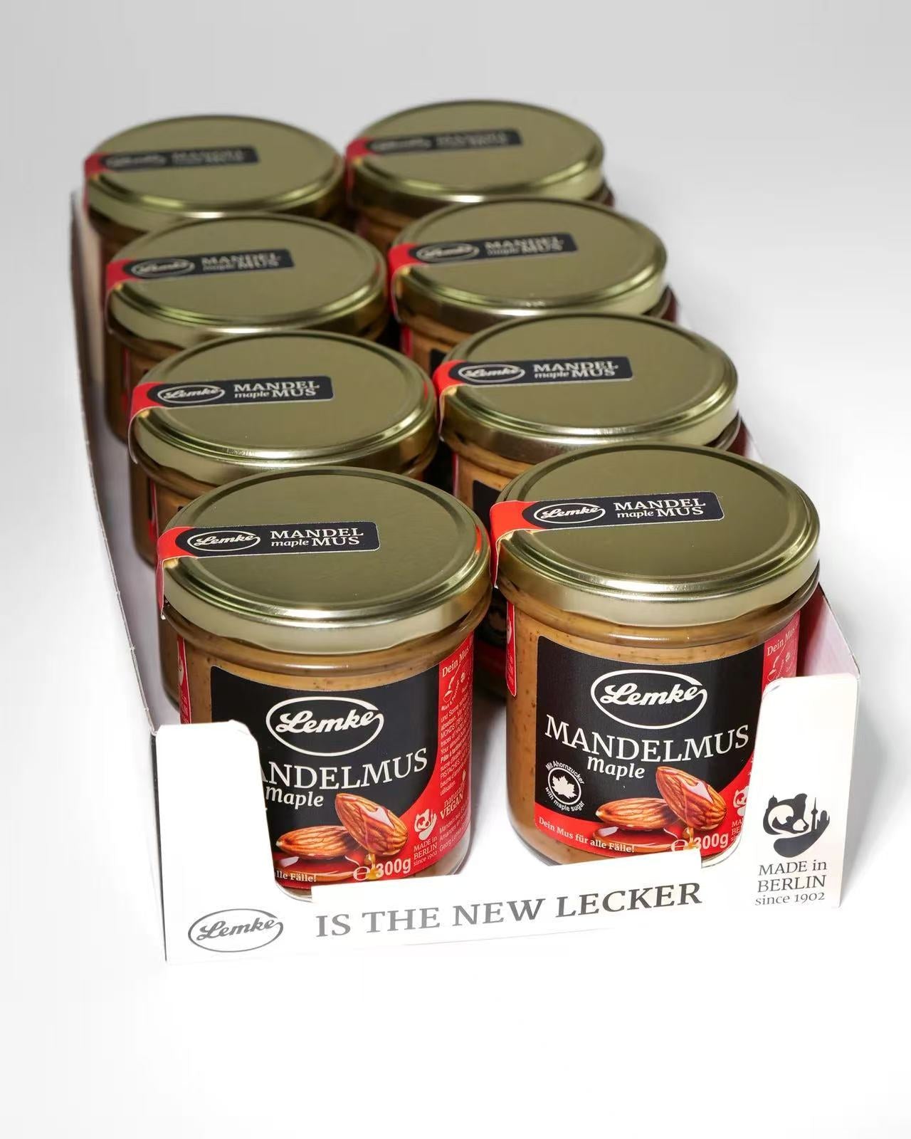 Lemke - Mandelmus Maple - Mandelpaste mit Ahornzucker - 300g (8 Stück je Karton)