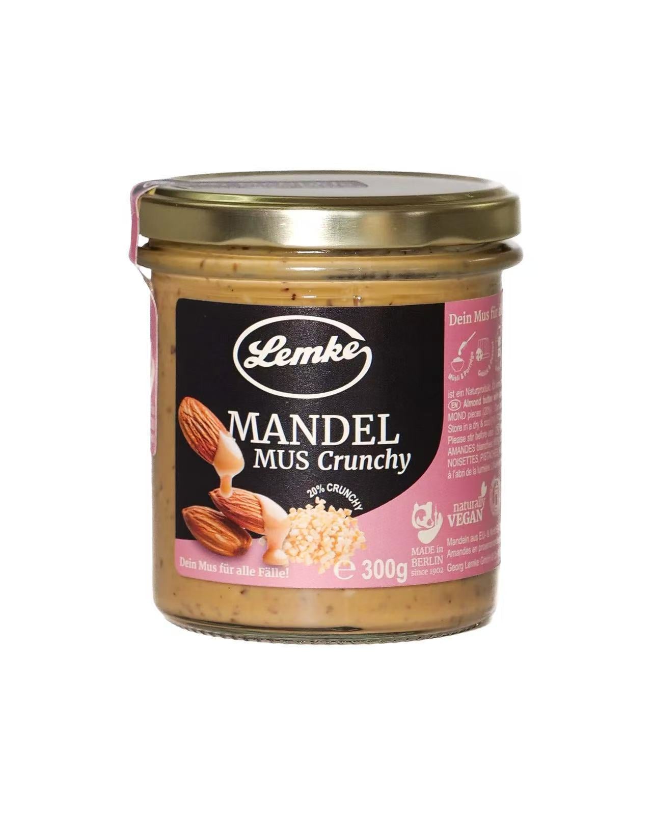 Lemke - Crunchy Mandelmus - 300g (8 Stück je Karton)