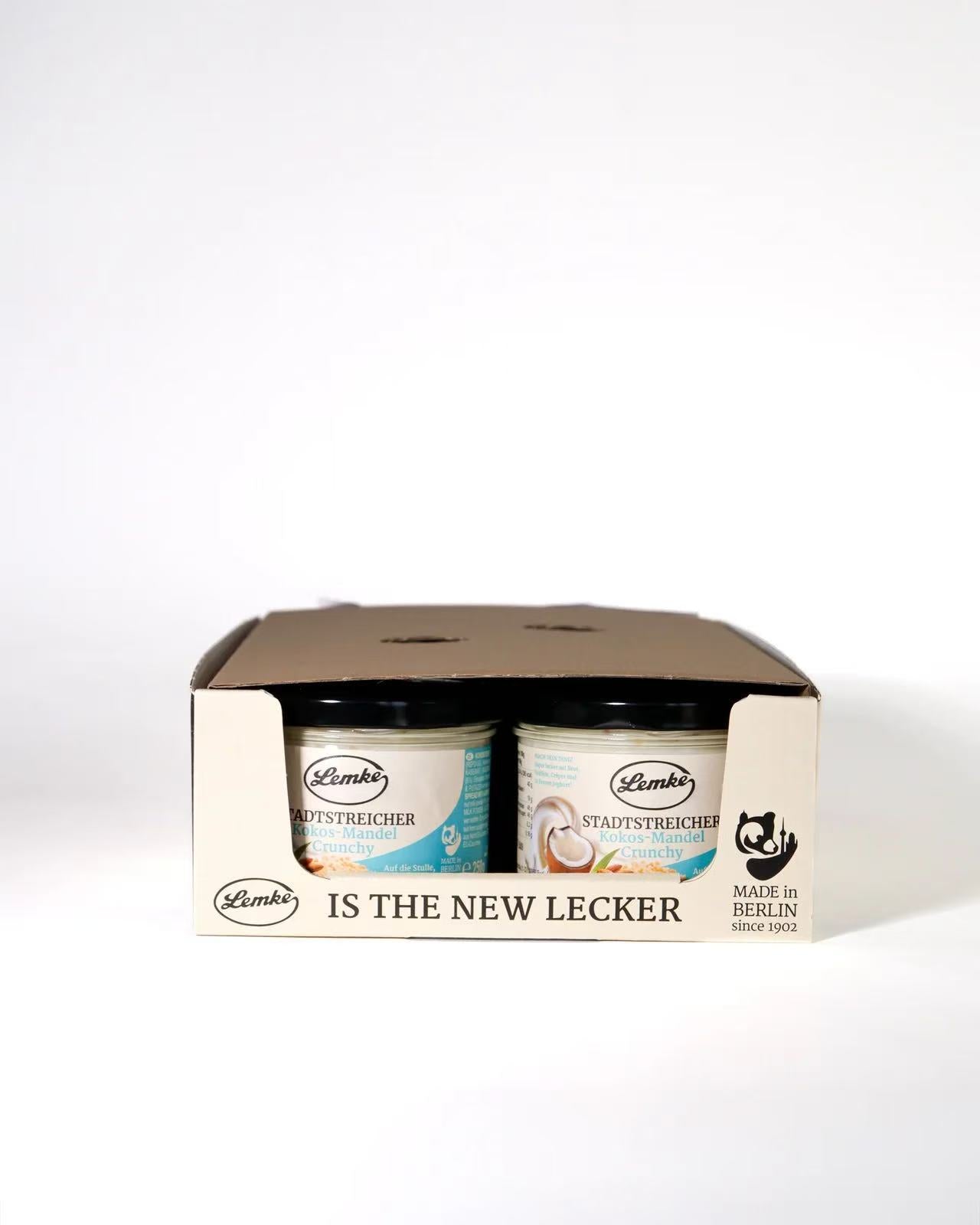 Lemke - Stadtstreicher Kokos Mandel-Crunch -  Kokoscreme mit Mandelstückchen - 250g (8 Stück je Karton)