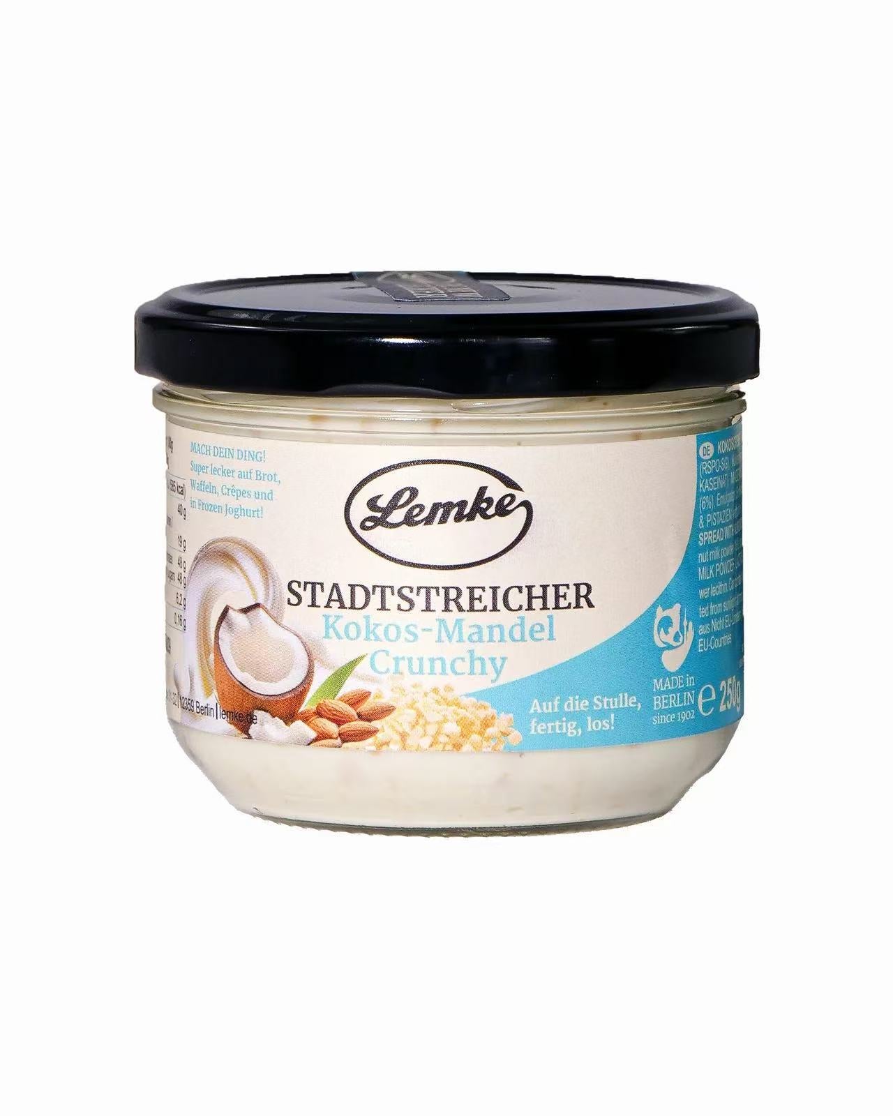 Lemke - Stadtstreicher Kokos Mandel-Crunch -  Kokoscreme mit Mandelstückchen - 250g (8 Stück je Karton)