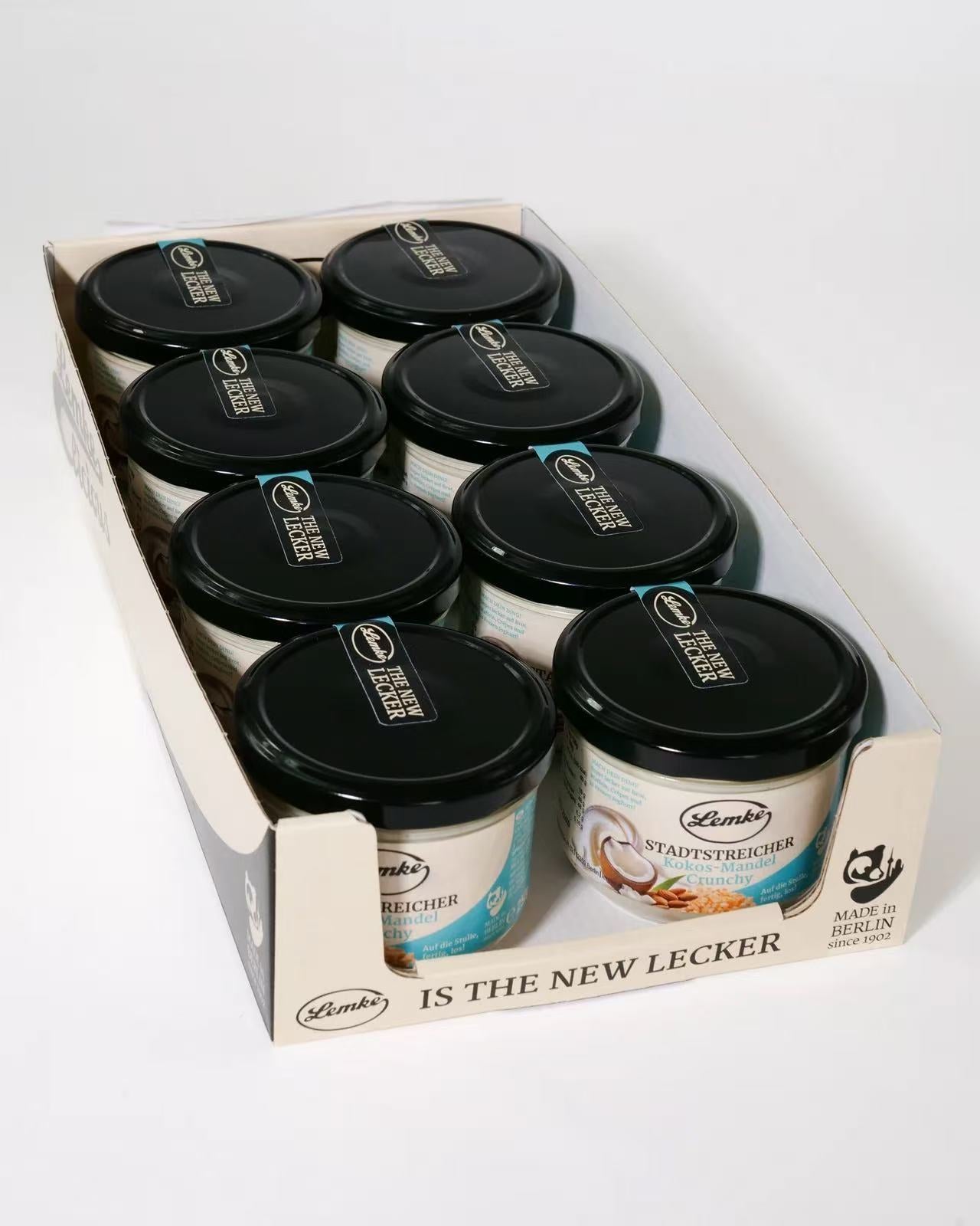 Lemke - Stadtstreicher Kokos Mandel-Crunch -  Kokoscreme mit Mandelstückchen - 250g (8 Stück je Karton)
