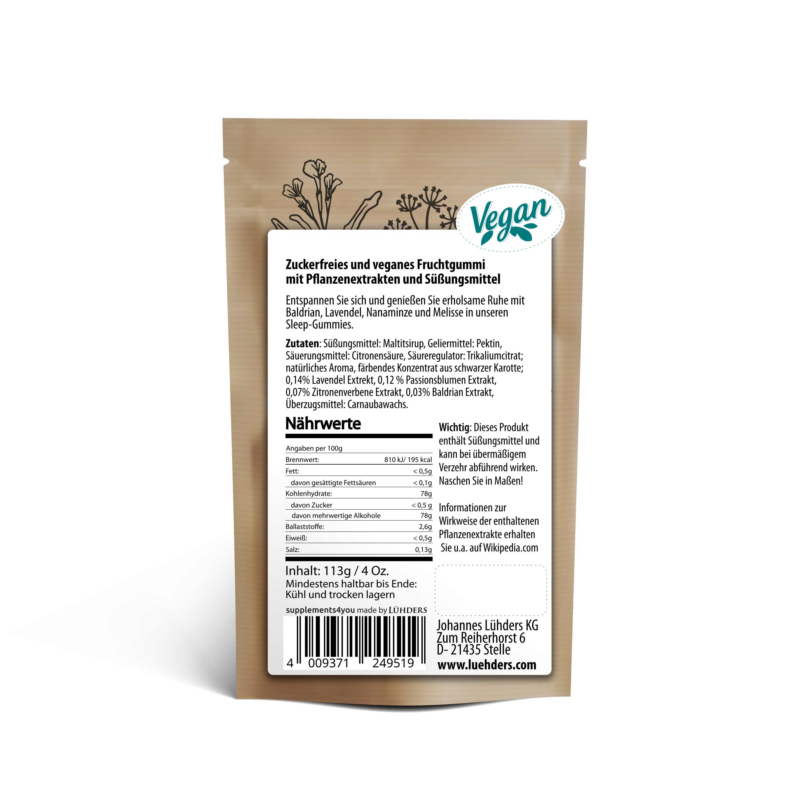 Vegane Gummis mit beruhigenden Kräutern für besseren Schlaf