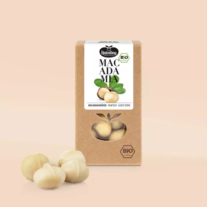 Keimling Naturkost (Bio) Macadamia ganze Kerne 100g (Karton mit 6 Stück)