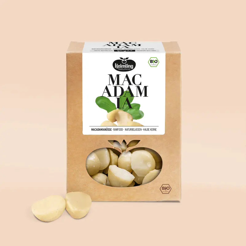 Keimling Naturkost (Bio) Macadamianüsse halbe Kerne 200 g (Karton mit 6 Stück)
