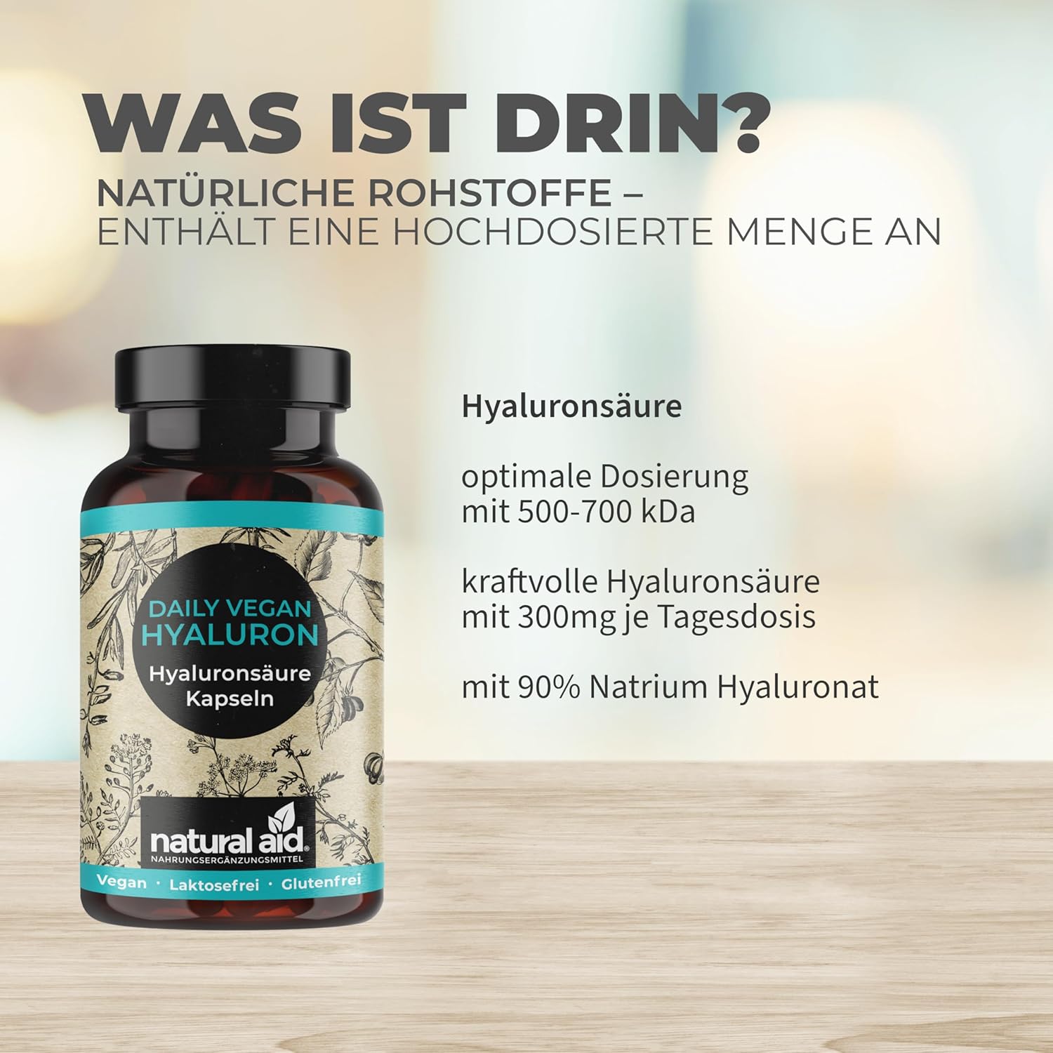 Natural Aid - Daily Vegan Hyaluronic - 90 Kapseln