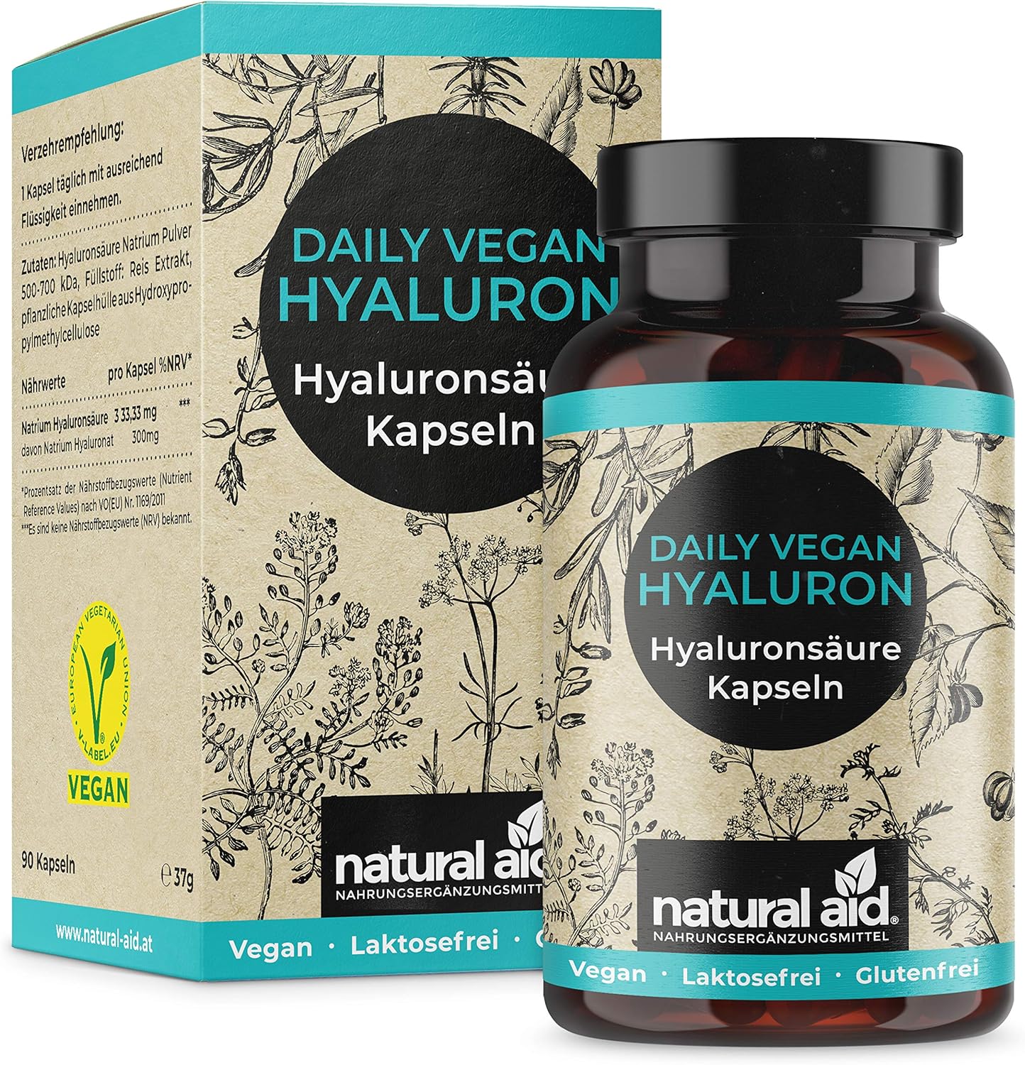 Natural Aid - Daily Vegan Hyaluronic - 90 Kapseln