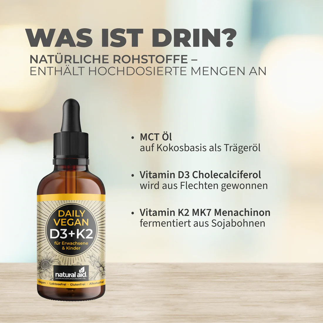 Natural Aid - Daily Vegan D3+K2 - 30 ml