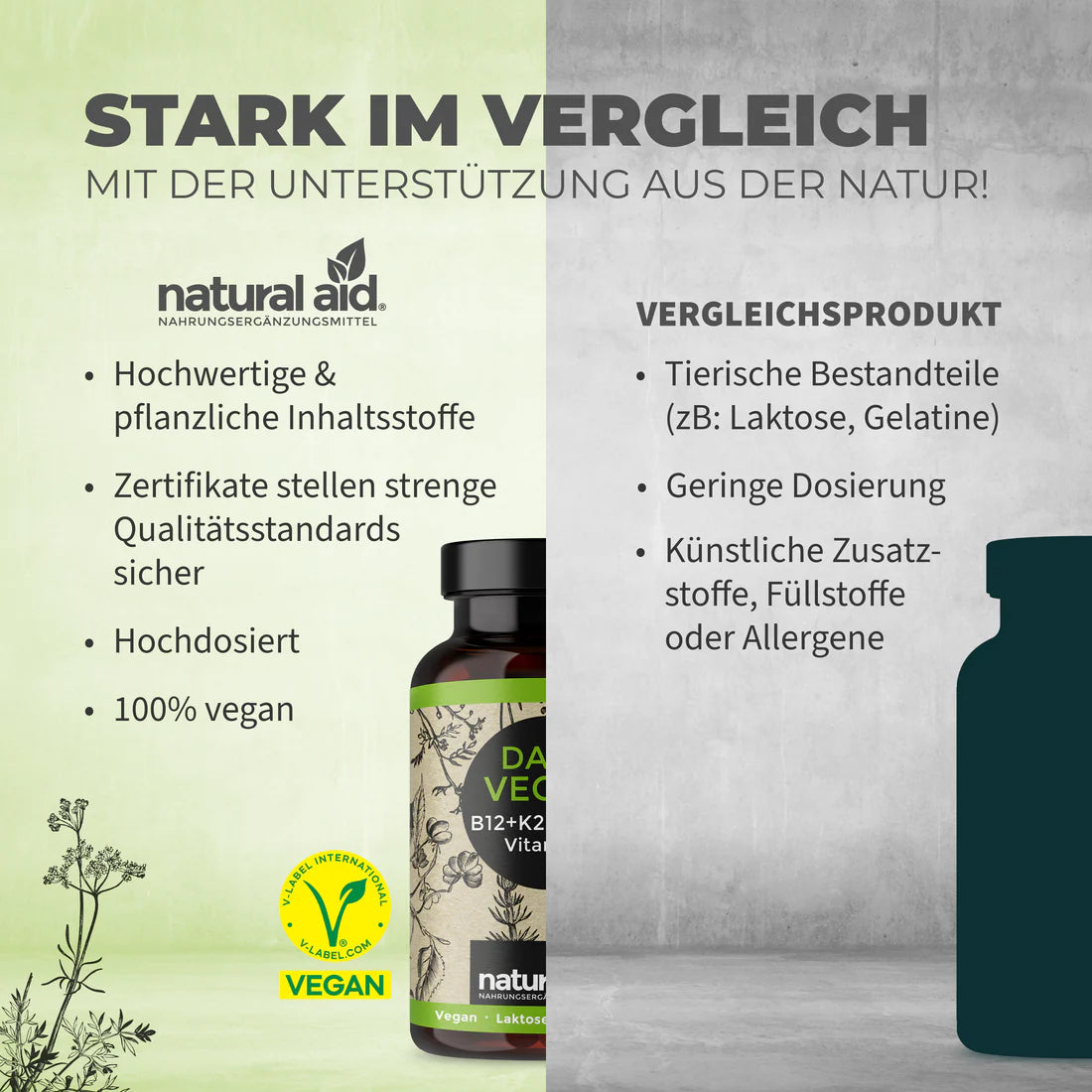 Natural Aid - Daily Vegan B12+K2+D3+B2 - 120 Kapseln