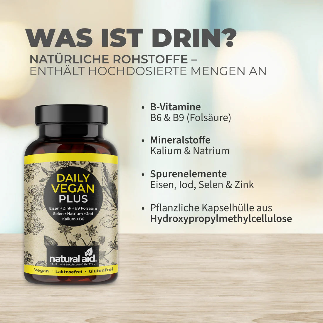 Natural Aid - Daily Vegan PLUS - 120 Kapseln