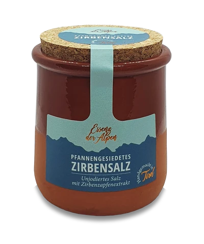Essenz der Alpen - Pfannengesiedetes Zirbensalz, 80g (Karton mit 6 Stück)