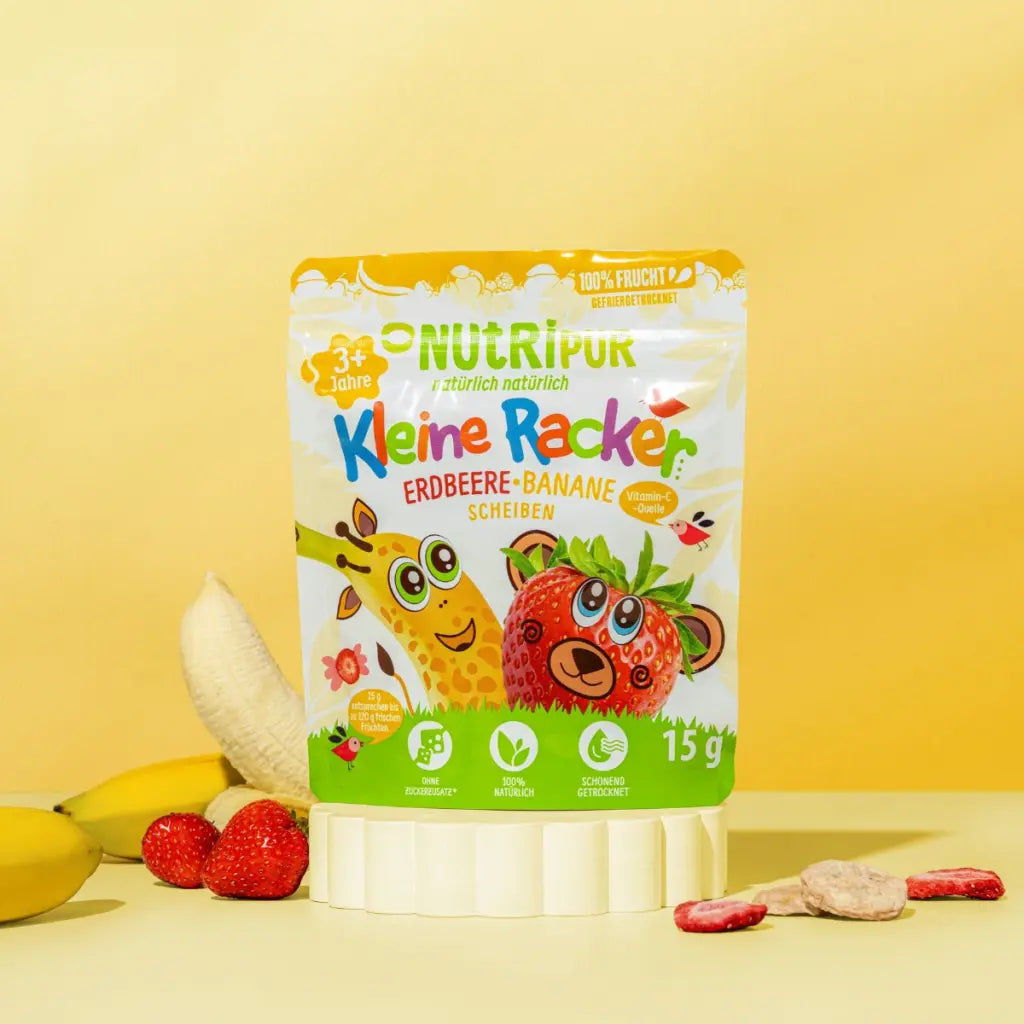 Nutripur Gefriergetrocknete Früchte, Kleine Racker – Erdbeere-Banane - 15 g (15 Tüten)