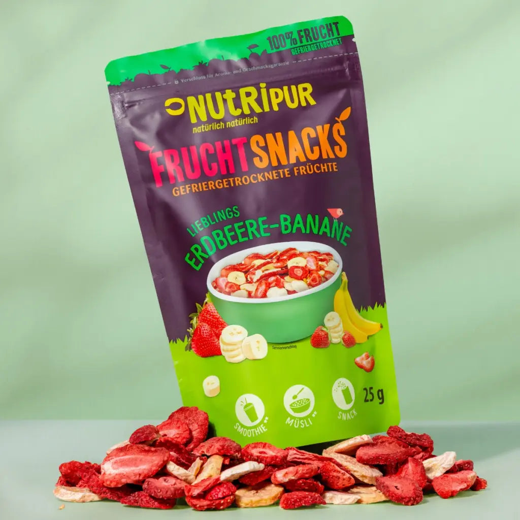 Nutripur Gefriergetrocknete Fruchtmix „Erdbeere & Banane“ - 25 g (12 Tüten)