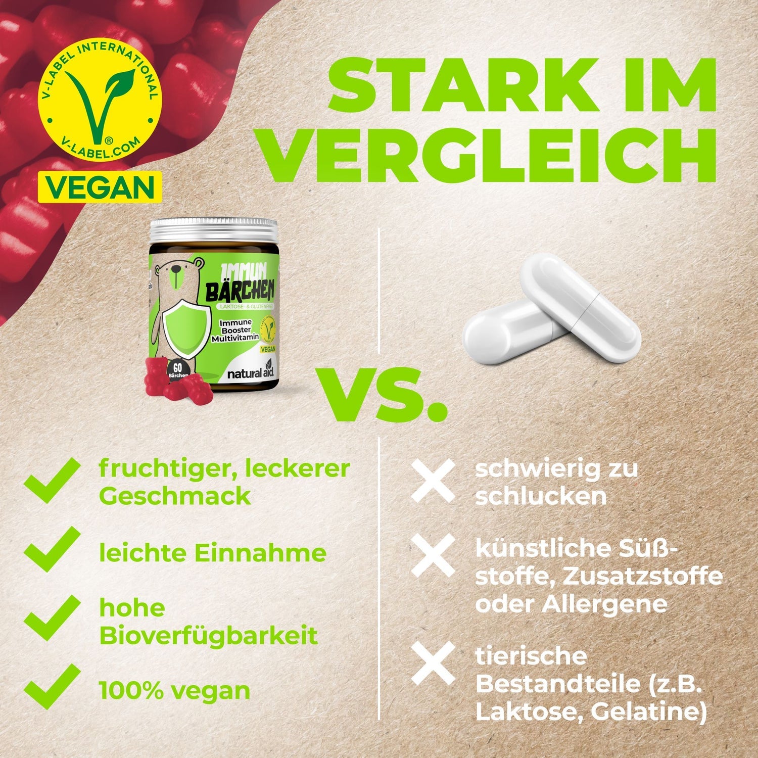 Natural Aid - Multivitamin Gummies - 60 Bärchen