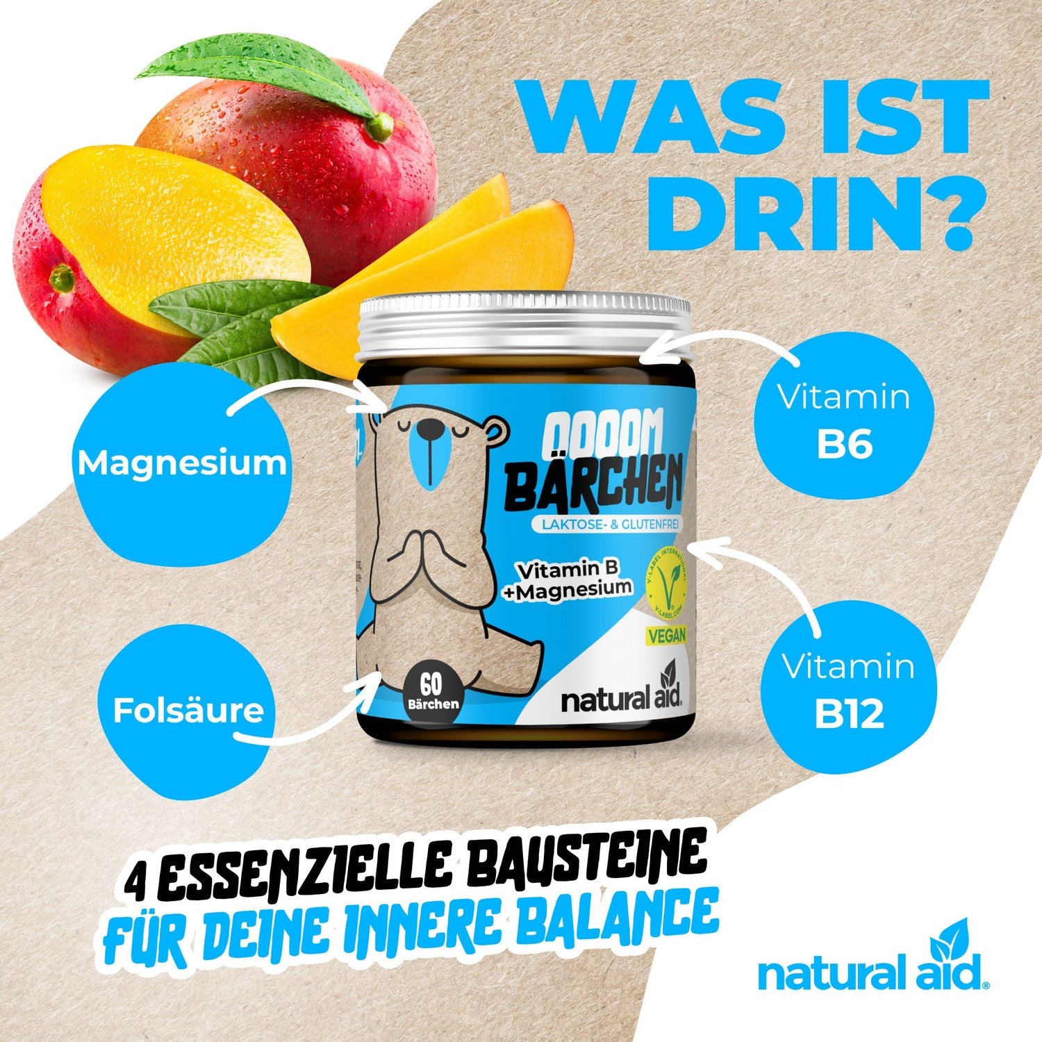 Natural Aid - Vitamin B+Magnesium Gummies - 60 Bärchen