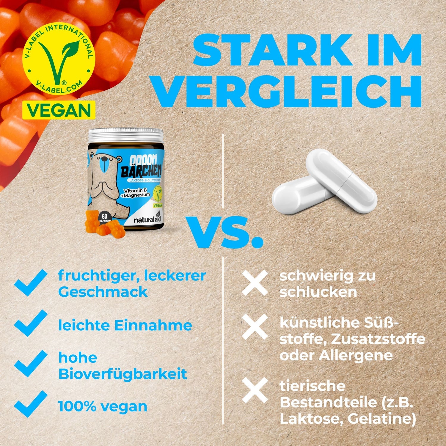 Natural Aid - Vitamin B+Magnesium Gummies - 60 Bärchen