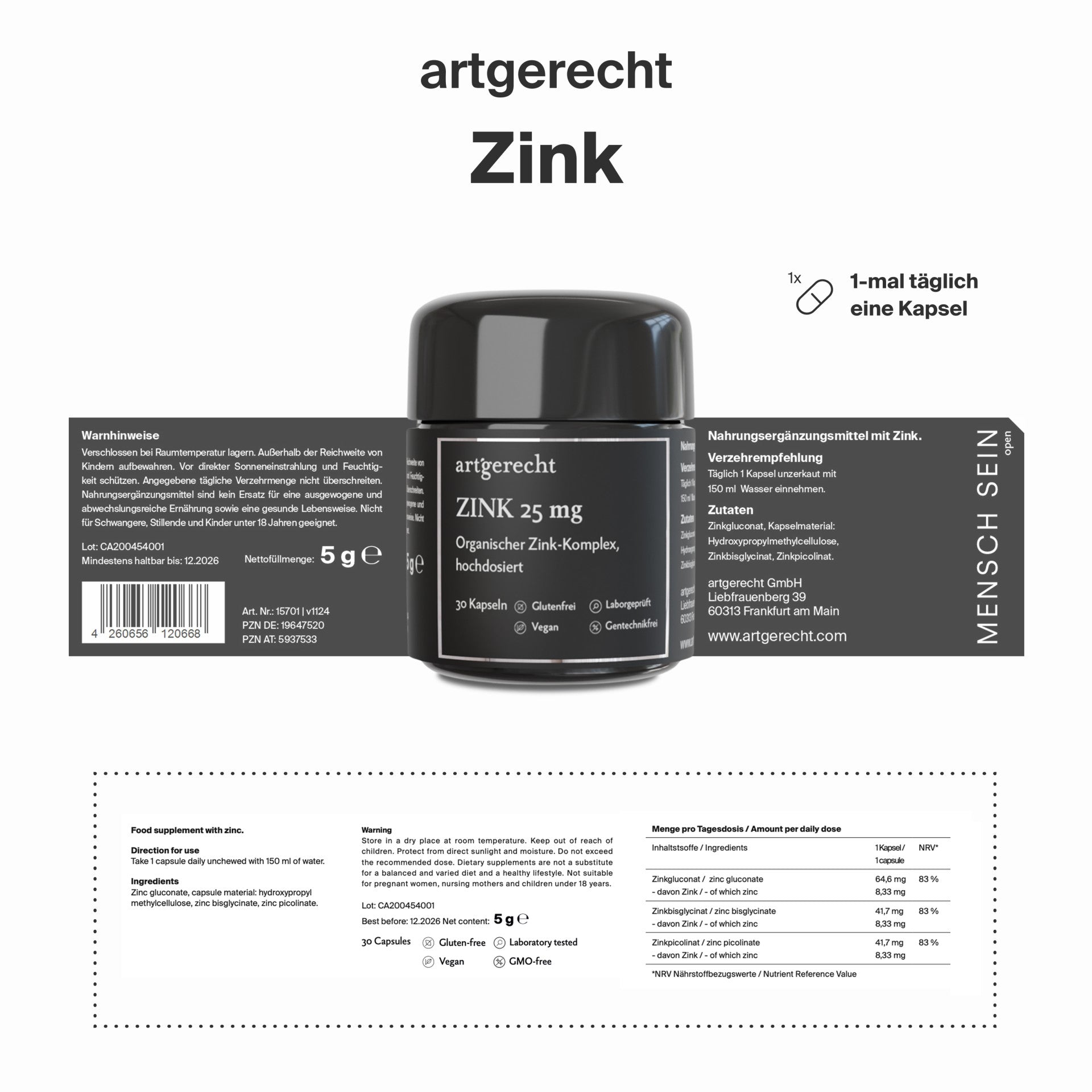 Artgerecht - Zink Komplex 25 mg - 30 Kapseln