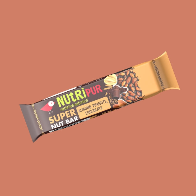 Super Nut Bar mit Mandeln, Erdnüssen und Schokoladenüberzug