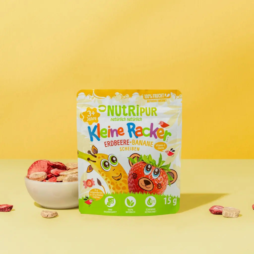 Nutripur Gefriergetrocknete Früchte, Kleine Racker – Erdbeere-Banane - 15 g (15 Tüten)