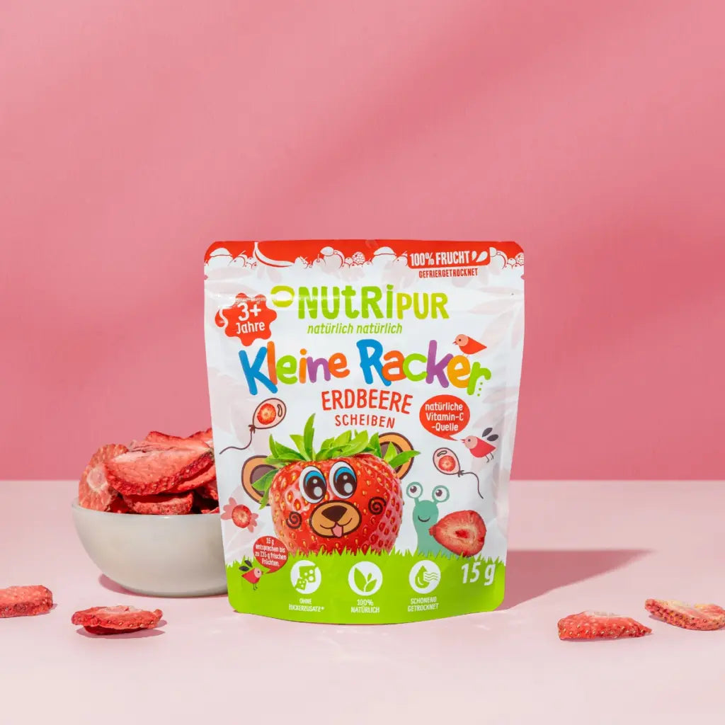 Nutripur Gefriergetrocknete Früchte, Kleine Racker – Erdbeere - 15 g (15 Tüten)