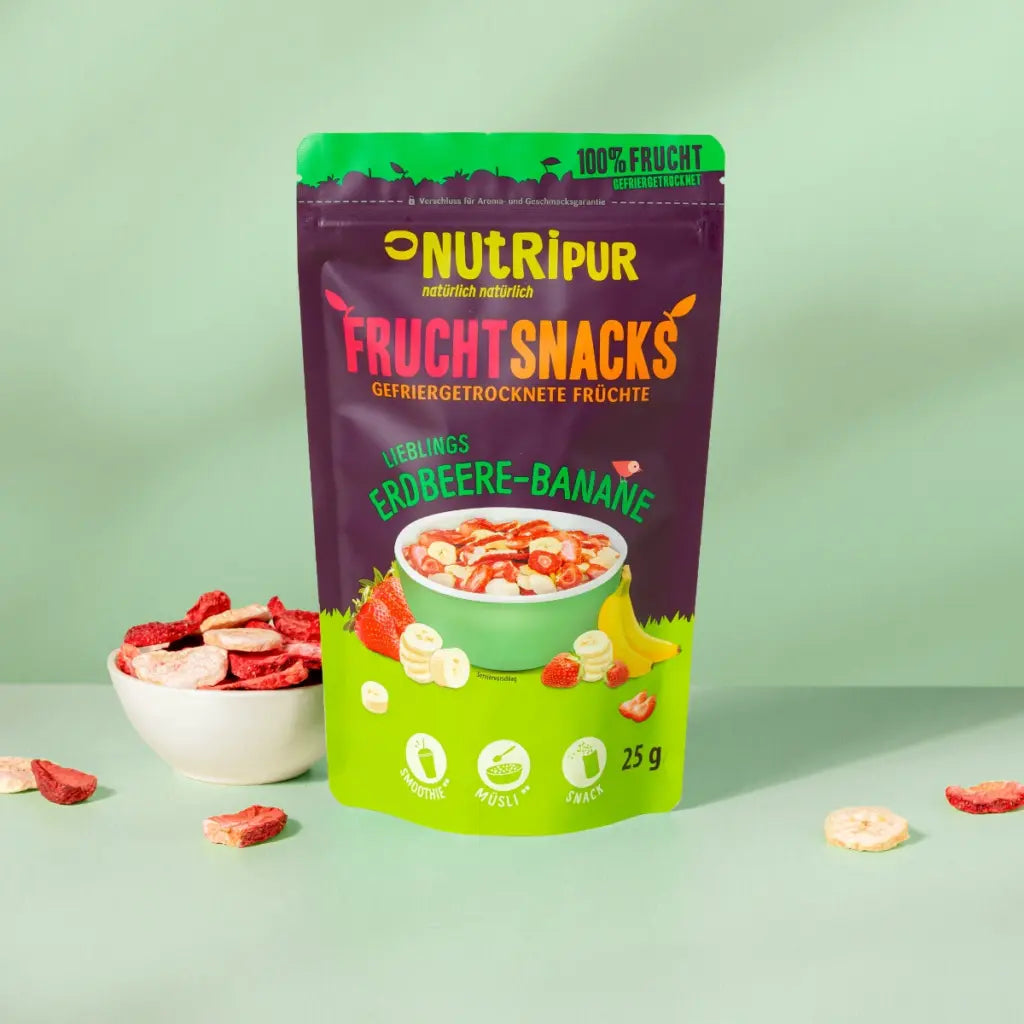 Nutripur Gefriergetrocknete Fruchtmix „Erdbeere & Banane“ - 25 g (12 Tüten)
