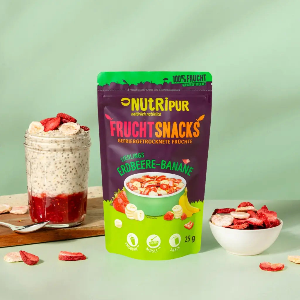 Nutripur Gefriergetrocknete Fruchtmix „Erdbeere & Banane“ - 25 g (12 Tüten)