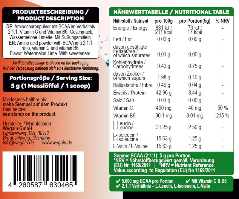 #Wegain - BCAA Pulver Watermelon-Lime - 200 g