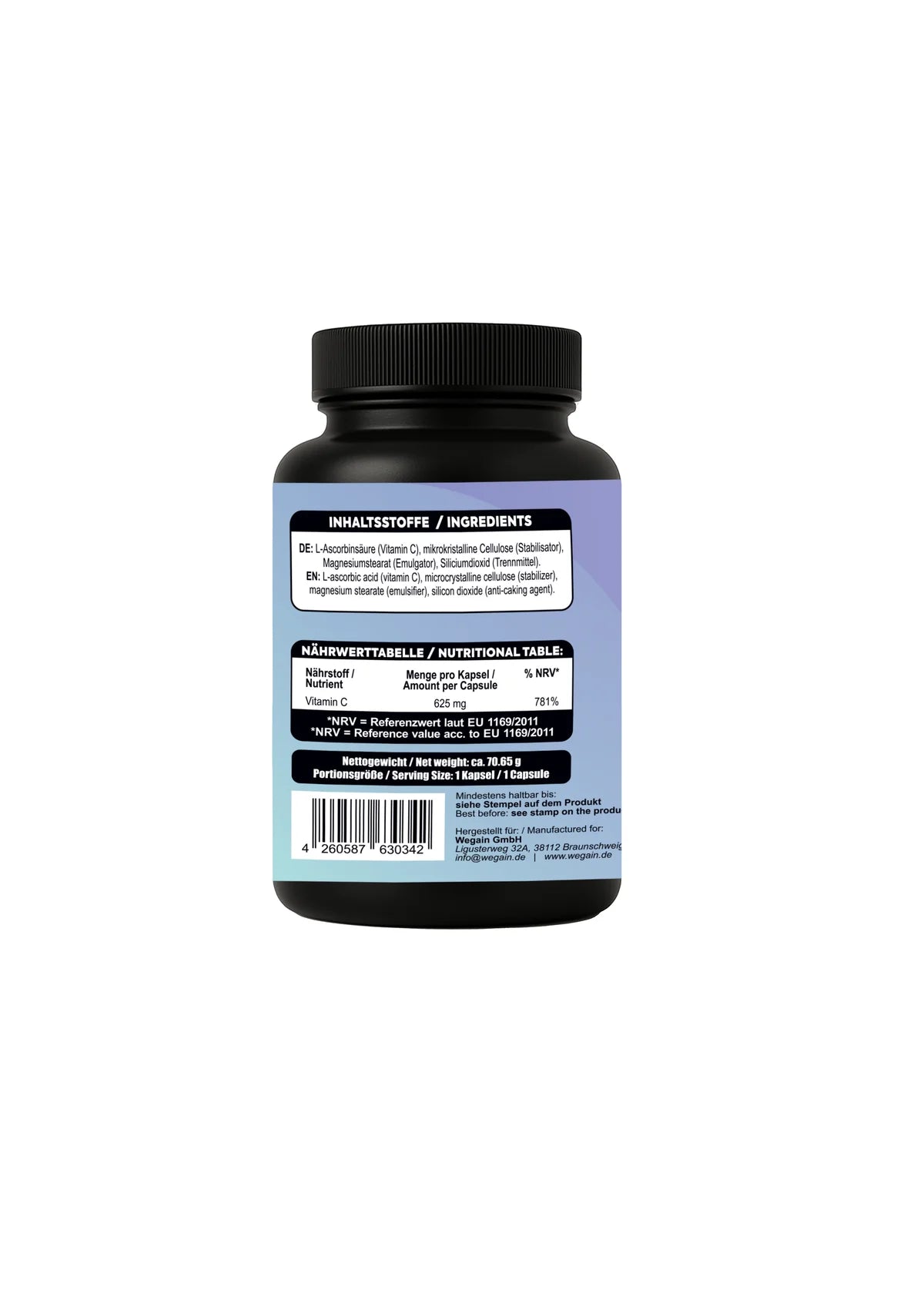 Vegane Vitamin C Kapseln 625 mg Ascorbinsäure