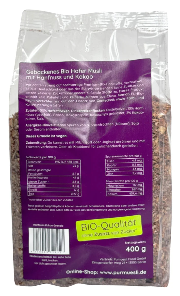 Gesundes Bio Granola, ohne Palmfett, 100% natürliche Zutaten, vegan