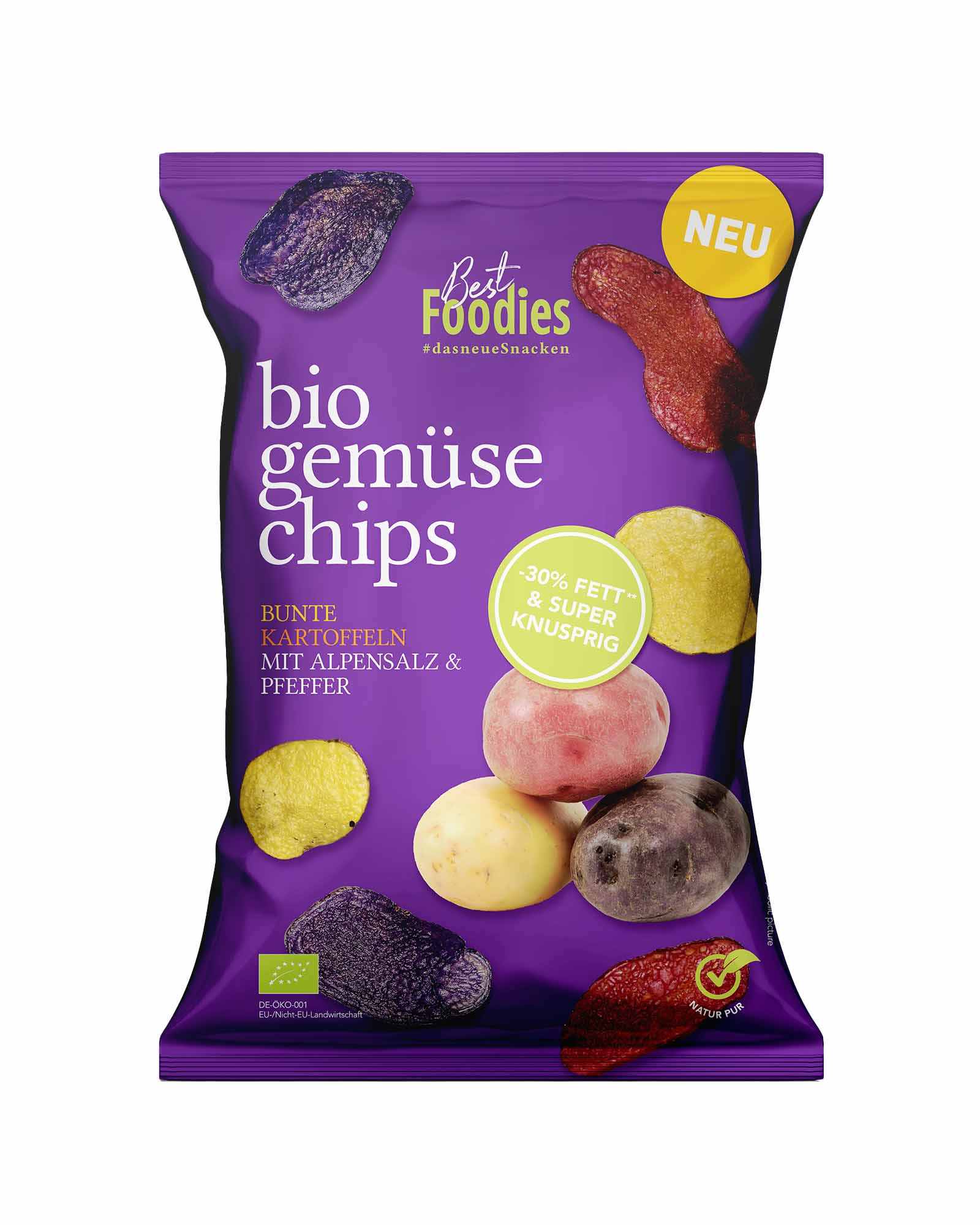 Best Foodies - bio gemüse chips - Bunte Kartoffeln mit Alpensalz & schwarzem Pfeffer - 70g (10 Stück je VPE)