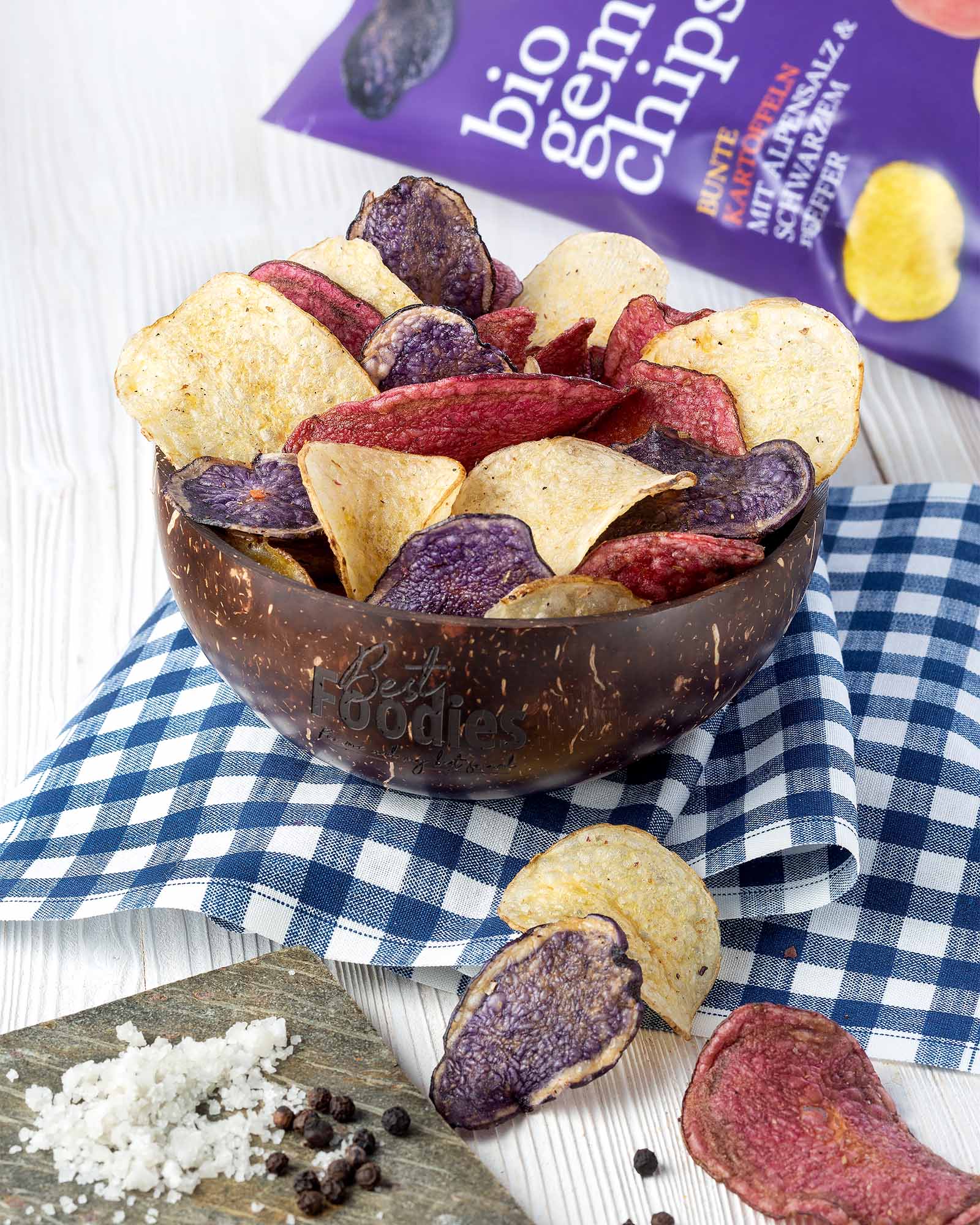 Best Foodies - bio gemüse chips - Bunte Kartoffeln mit Alpensalz & schwarzem Pfeffer - 70g (10 Stück je VPE)