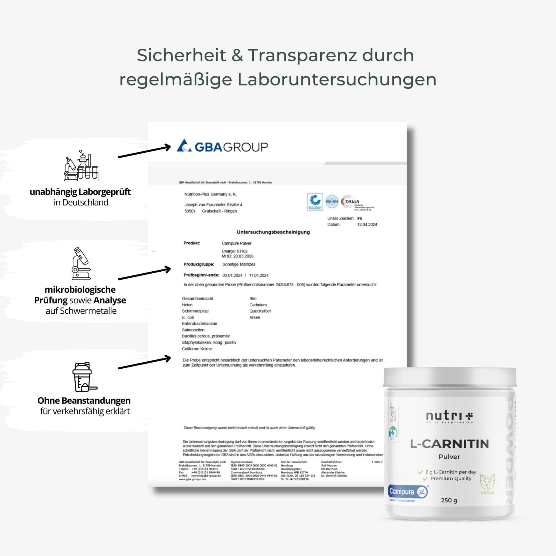 Nutri+ - L-Carnitin Pulver (Carnipure®) - 250g