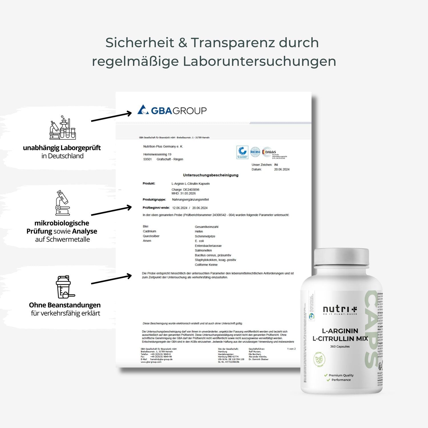 Nutri+ - L-Arginin L-Citrullin Mix - 360 Kapseln