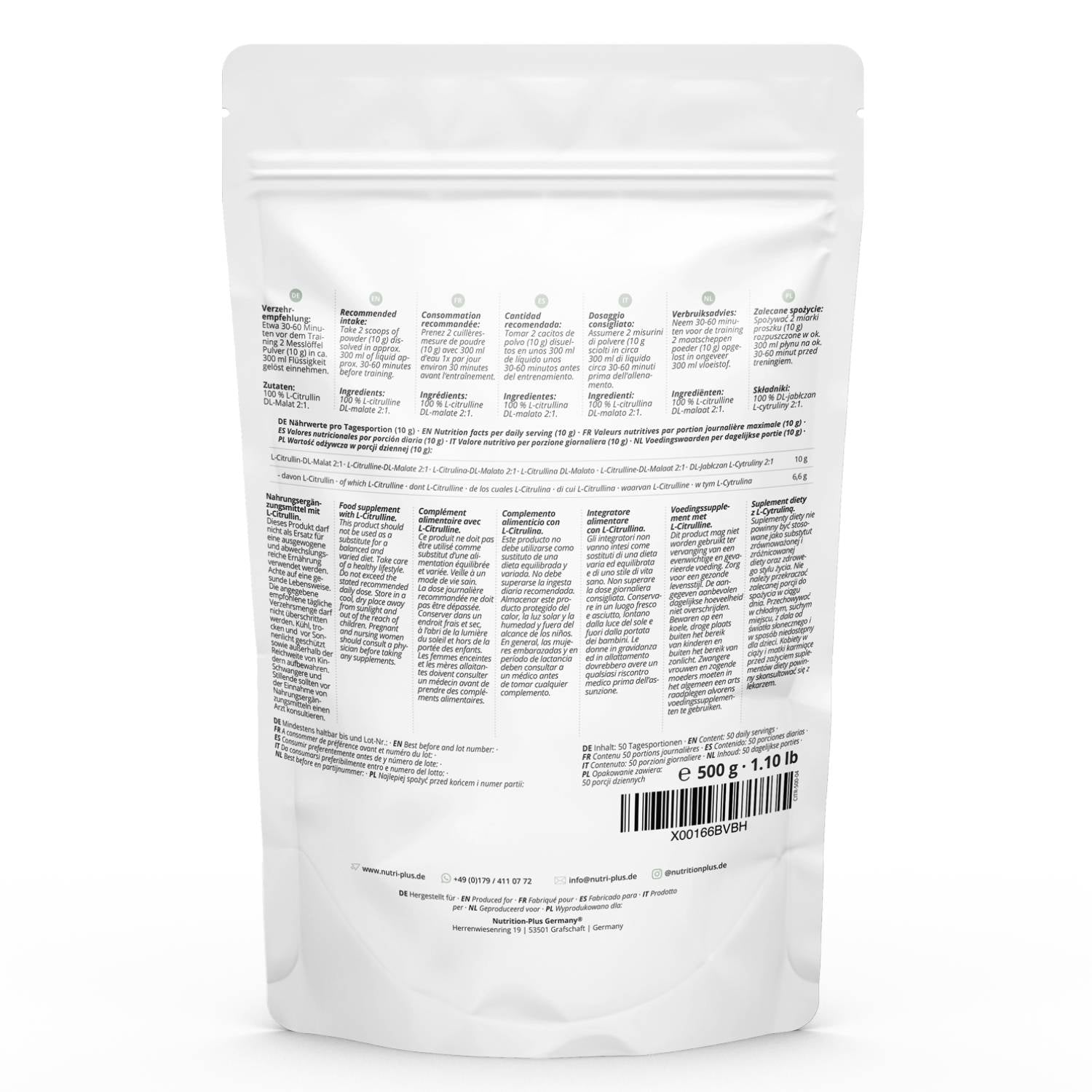 Nutri+ - L-Citrullin DL-Malat 2:1 - Pulver - 500g