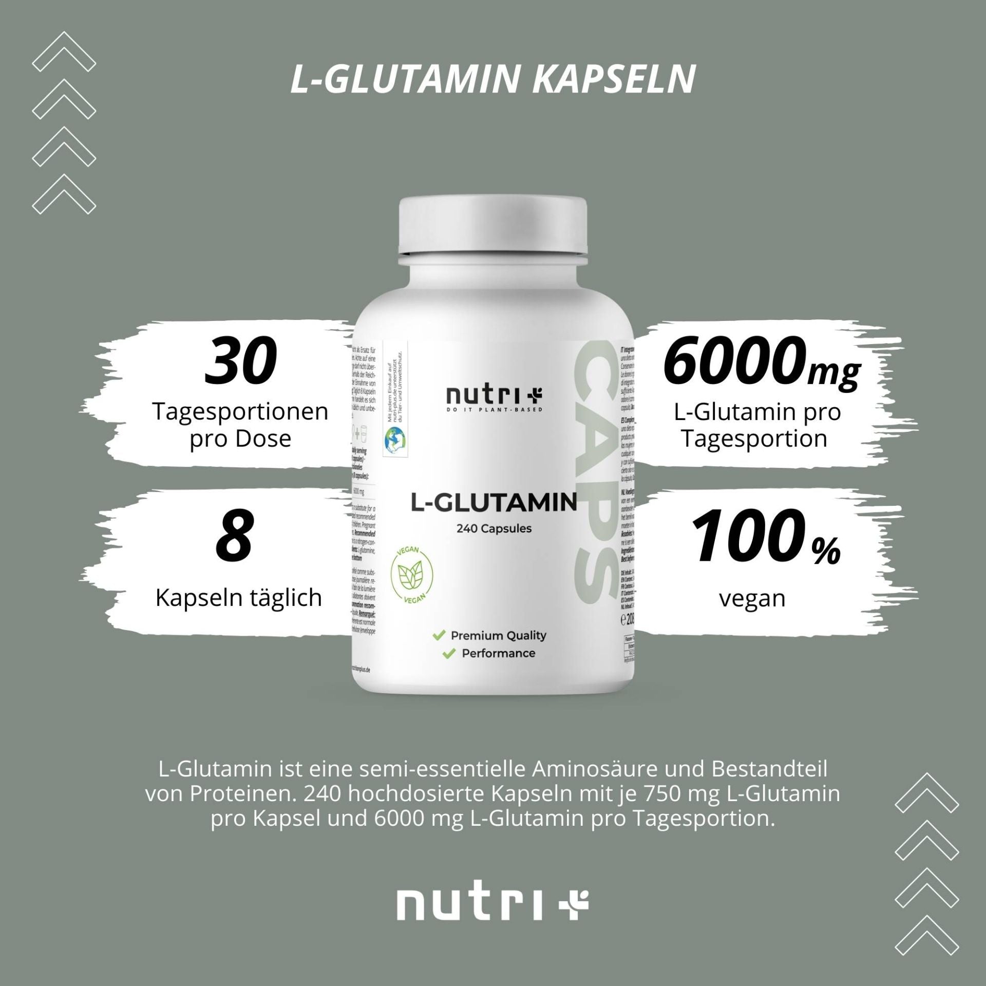 Nutri+ - L-Glutamin Kapseln  - 240 Kapseln