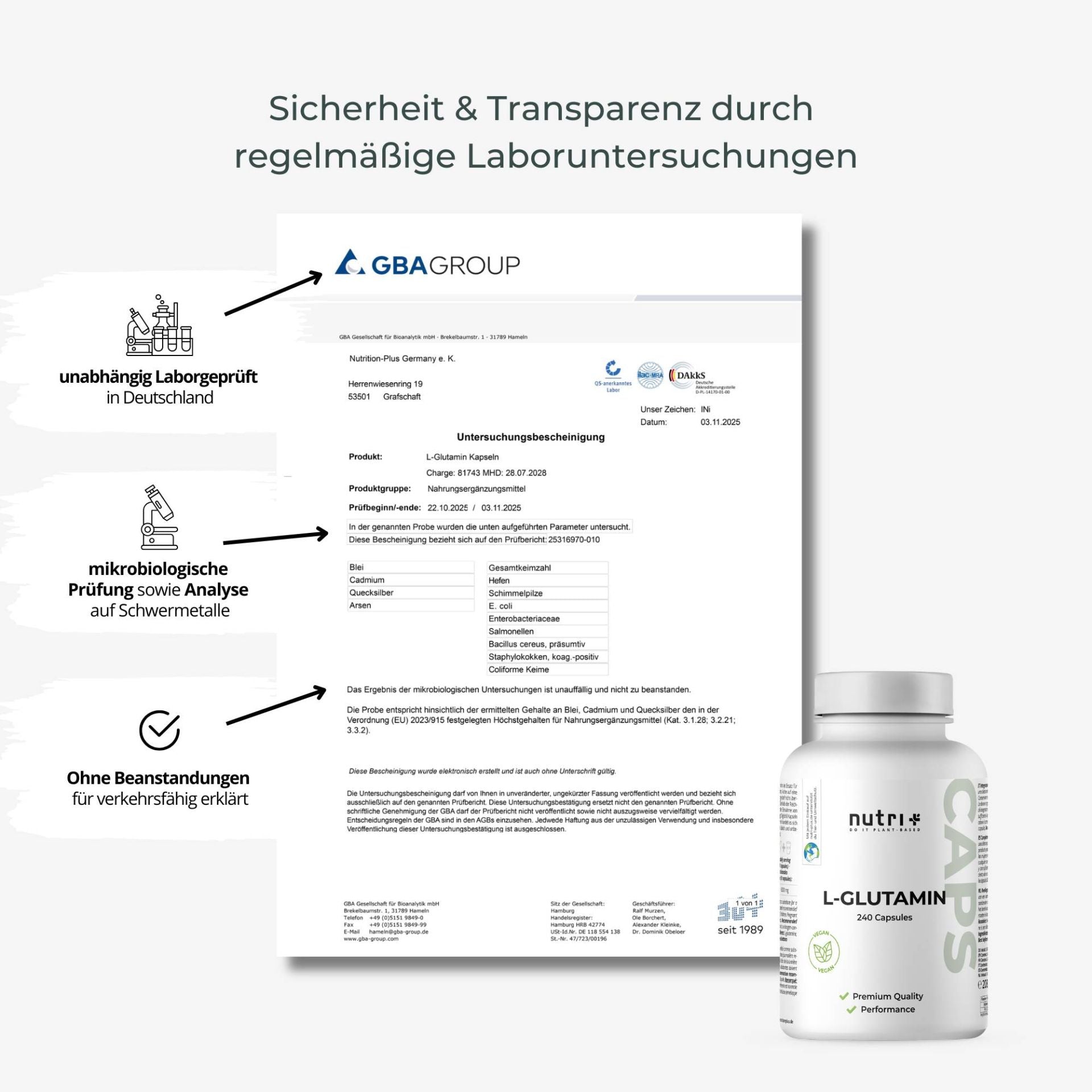 Nutri+ - L-Glutamin Kapseln  - 240 Kapseln