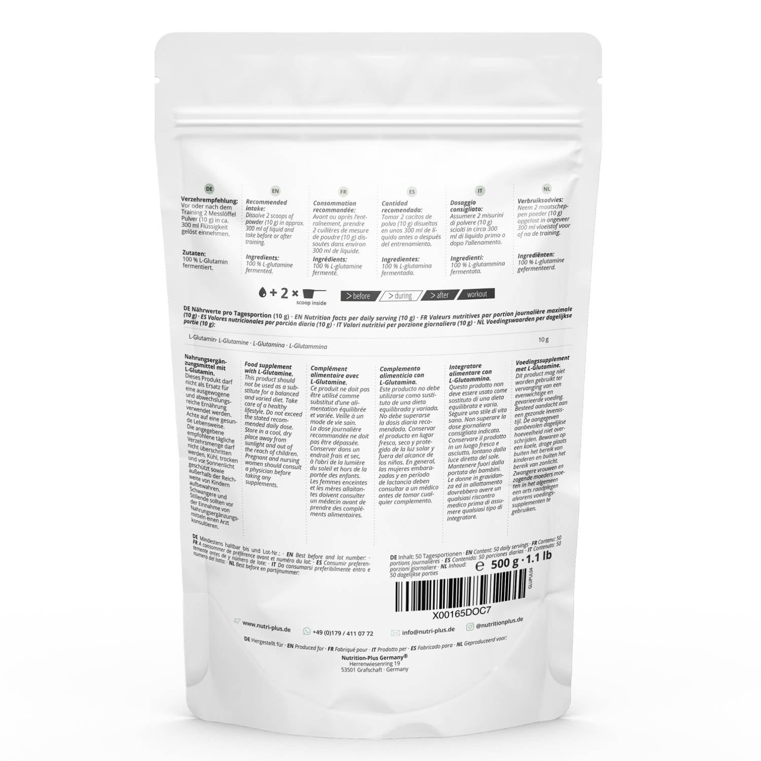Nutri+ -L-Glutamin Pulver  - 500g