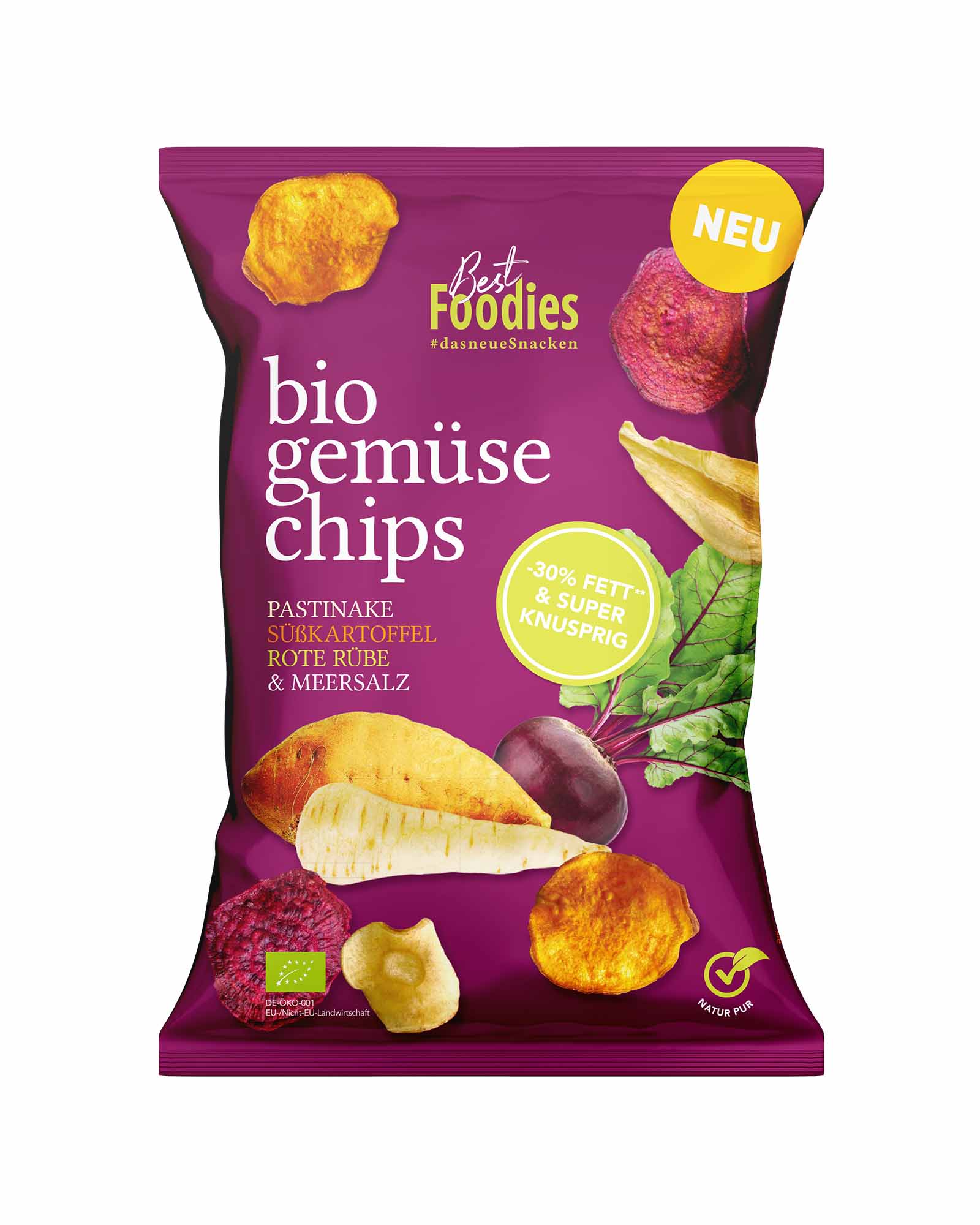 Best Foodies - Bio gemüse chips - Mix mit Pastinake, Süßkartoffel, Rote Rübe & Meersalz - 70g (10 Stück je VPE)
