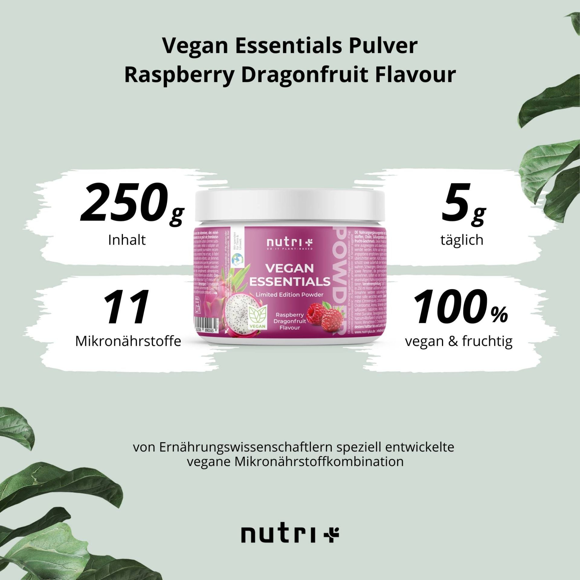 Nutri+ - Vegan Essentials Pulver Raspberry Dragonfruit - 250g