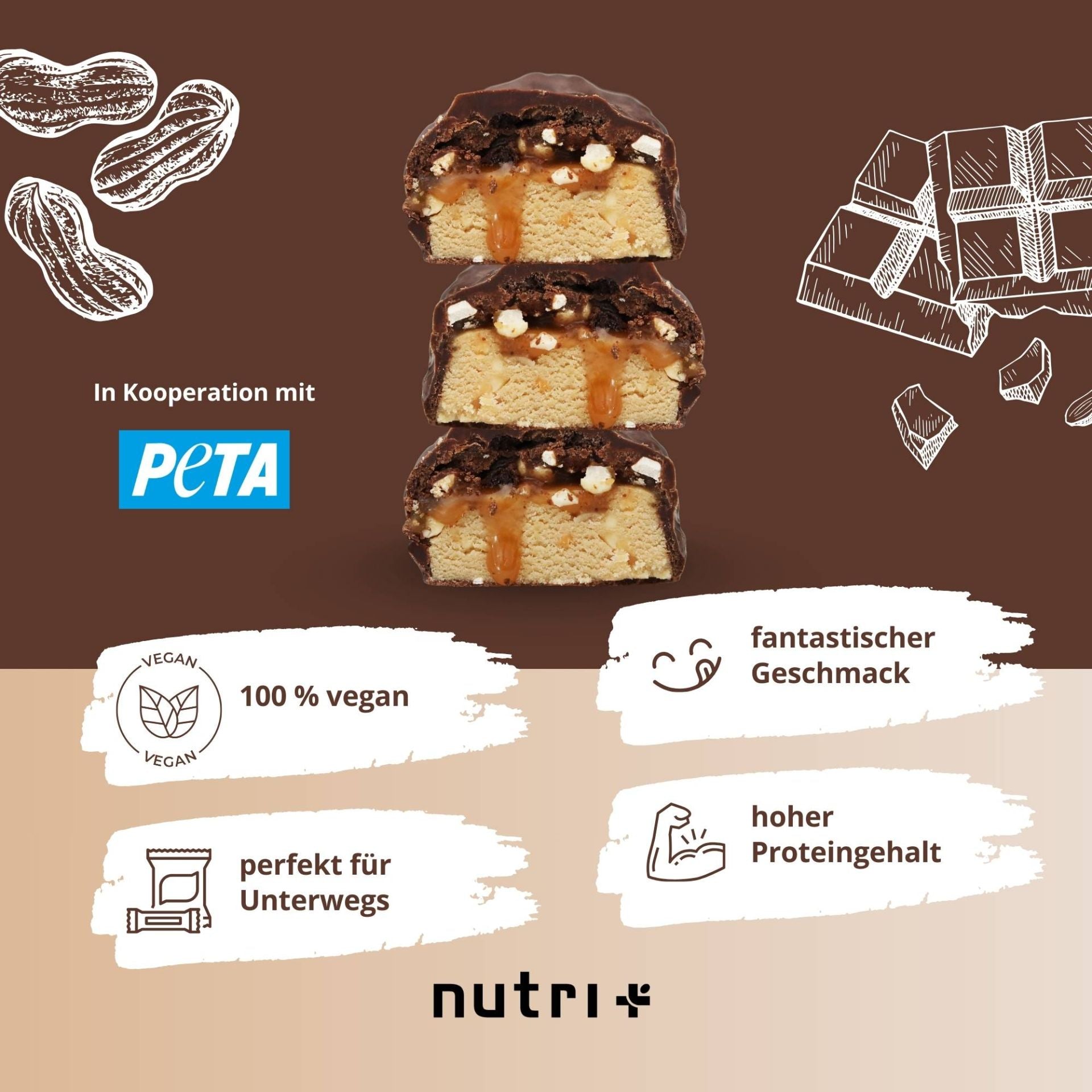 Nutri+ - Whey Protein Bar - Peanut Caramel (12 Stück a Tray)